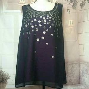 Lane Bryant Sheer Black/Purple Embellished Top
